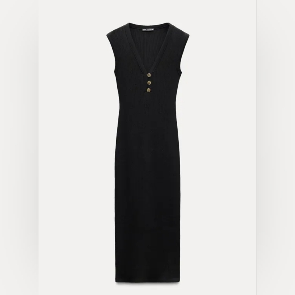 Zara Ribbed Button Front Midi Dress - Picture 3 of 11